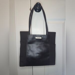 TUMI brown fabric and leather center DOUBLE STRAP handbag